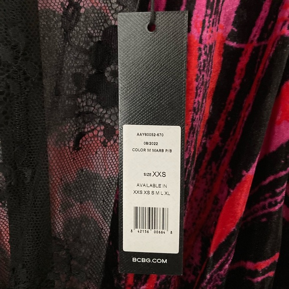 NWT BCBGMaxazria Cecilia Velvet Lace Dress Marble Magenta - Picture 10 of 12